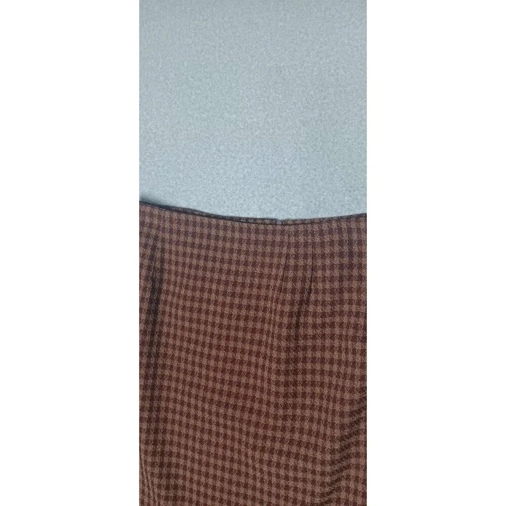 Vintage Travis Ayers Pencil Skirt Size 12 Brown Checkered Plaid Academia Career